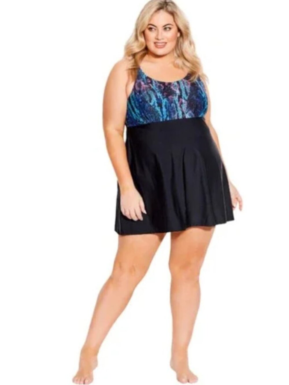 Avenue Python Print Empire Swim Dress - Plus Size 18